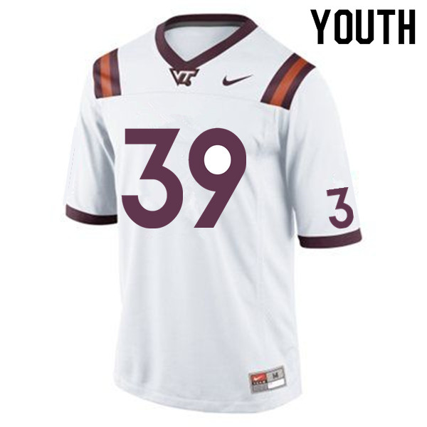 Youth #39 Tahj Gary Virginia Tech Hokies College Football Jerseys Sale-White